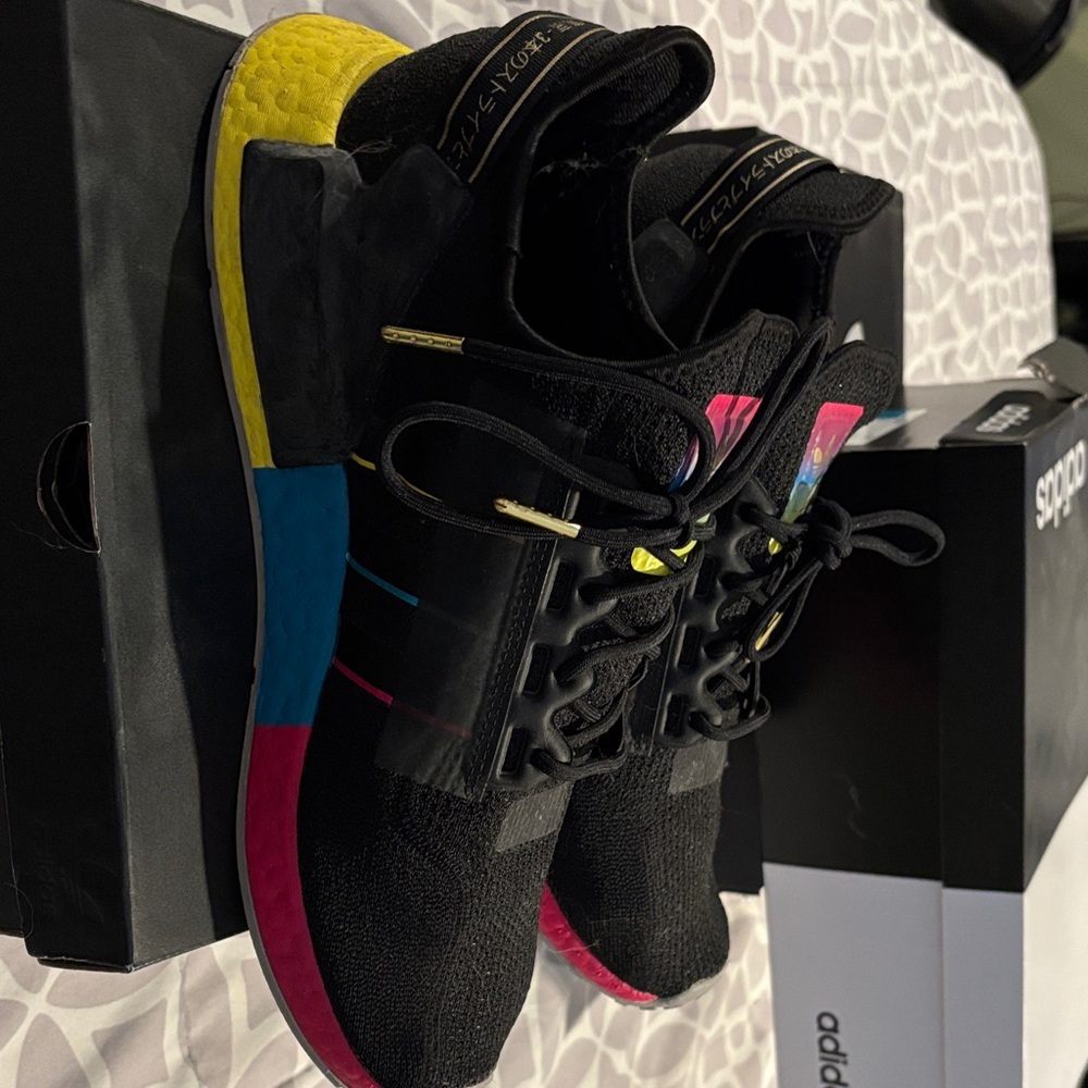 Adidas Black Sneakers with Yellow and Pink Accents